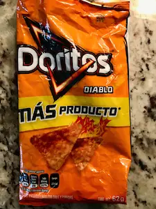 A bag of Mexican Doritos with Diablo flavor