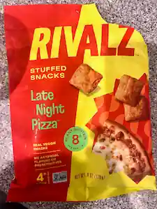 A bag of Rivalz Stuffed Snacks Late Night Pizza flavor.
