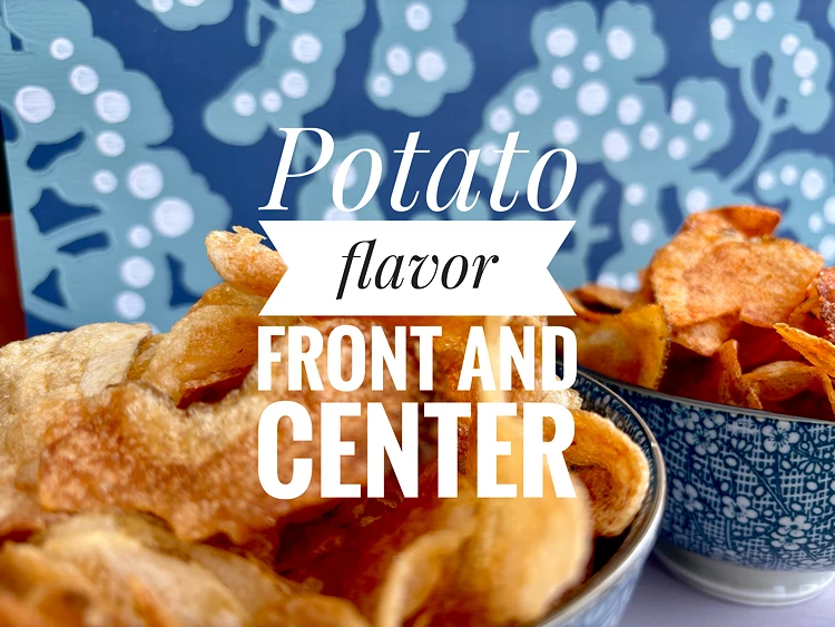 Bowls of Fox Family Potato Chips with the text "Potato flavor front and center"